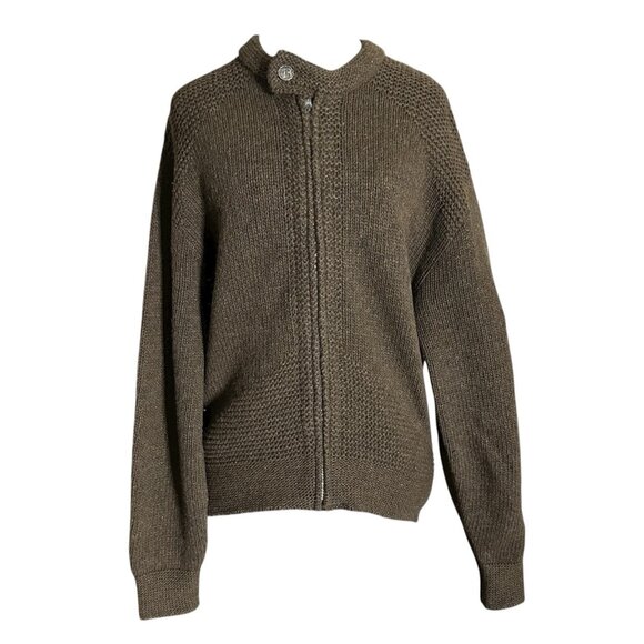Vintage Brown Cardigan Women's Large Wool Knit Sweater Zip Front Long Sleeve - Picture 1 of 7